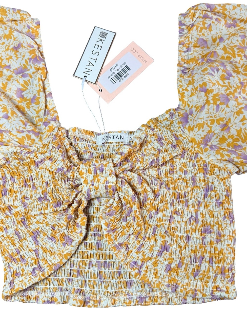 KESTAN Amelie Floral Smocked Puff Sleeve Crop Top NWT Small - Picture 3 of 10